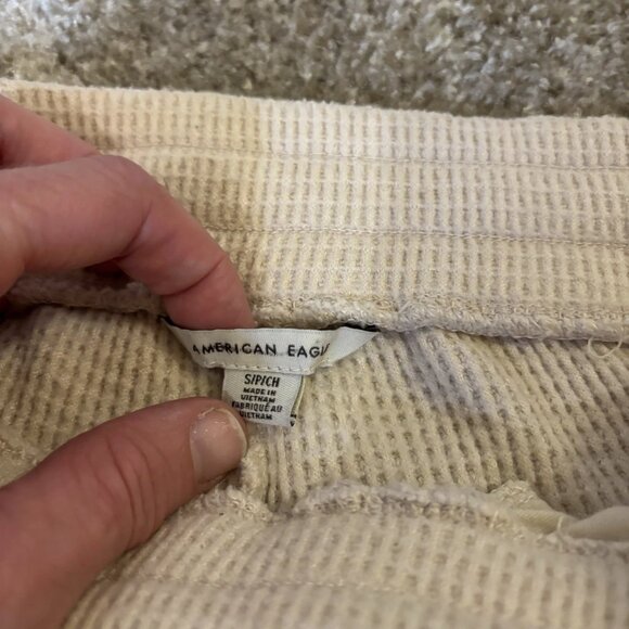American Eagle Cream Waffle Flare Pants Women’s Drawstring Pants Size Small - Picture 3 of 6